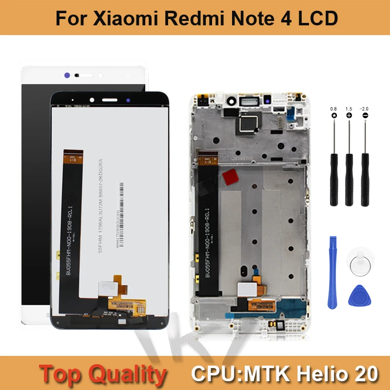

100% Tested For Xiaomi Redmi Note 4 MediaTek LCD Display Complete Touch Screen Digitizer Spare Parts With Frame Assembly