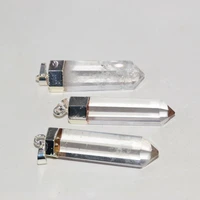 long clear quartz pendant 2022 natural for women making jewelry hexagonal crystal silver plating stone face charm necklace 5pc
