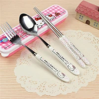 3pcsset cute cat dinnerware kitchen supplies spoon chopsticks set accesorios utensil flatware spoon and fork for kids children