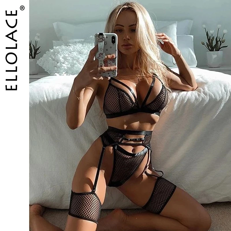 

ensemble de sous-vêtements pour femmes, soutien-gorge en maille et dentelle transparente, Lingerie érotique Sexy, 3 pièces