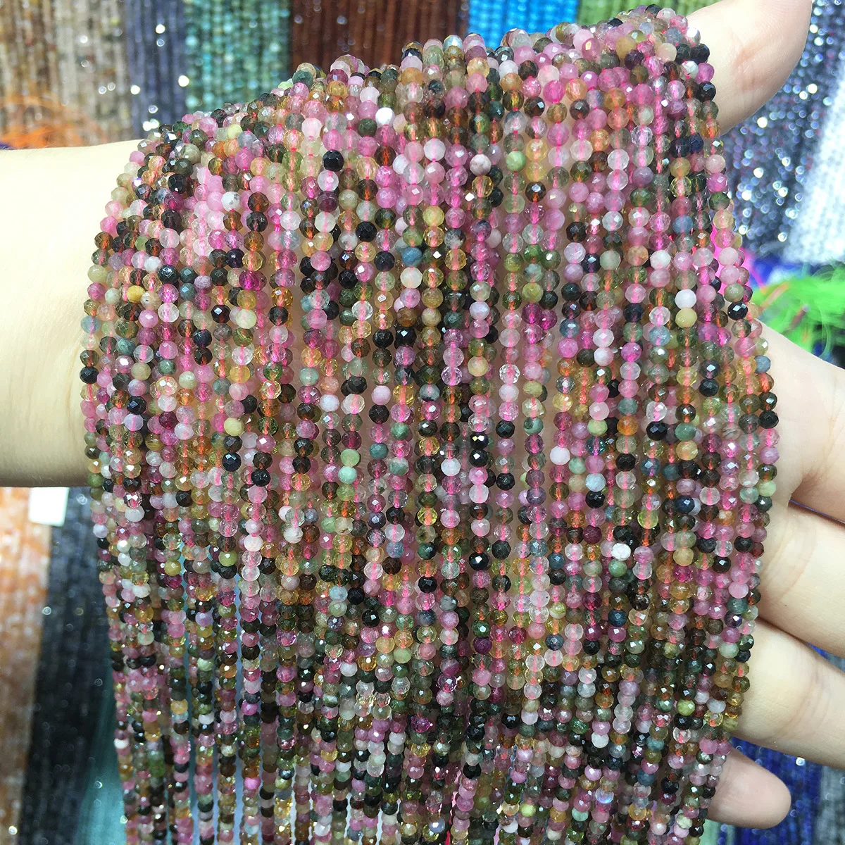 2 мм/3 мм натуральные турмалиновые/Хрустальные маленькие граненые бусины