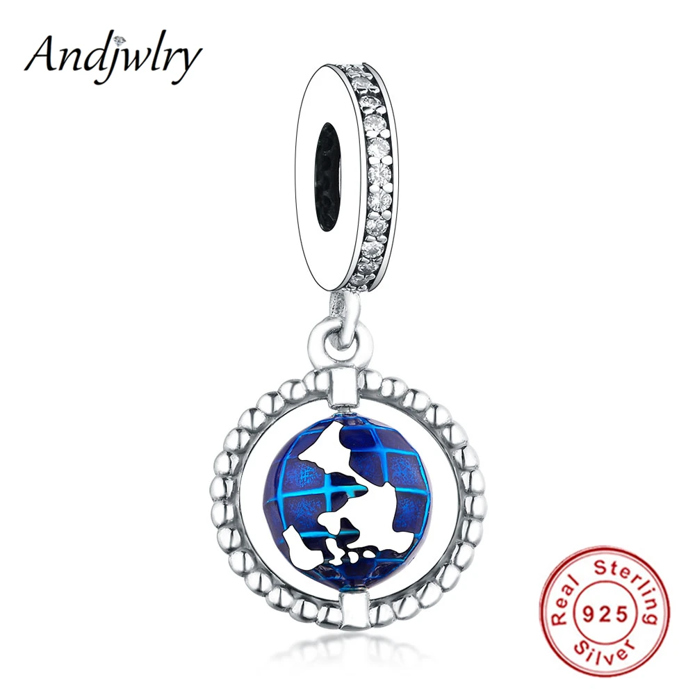 Подходят оригинальные Подвески браслет 925 пробы Серебряный вращающийся глобус