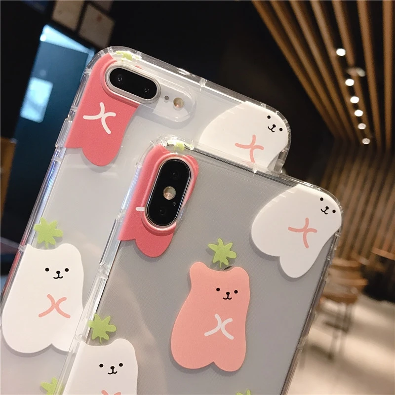 Прозрачный чехол для телефона с милым мультяшным медвежонком и подушкой