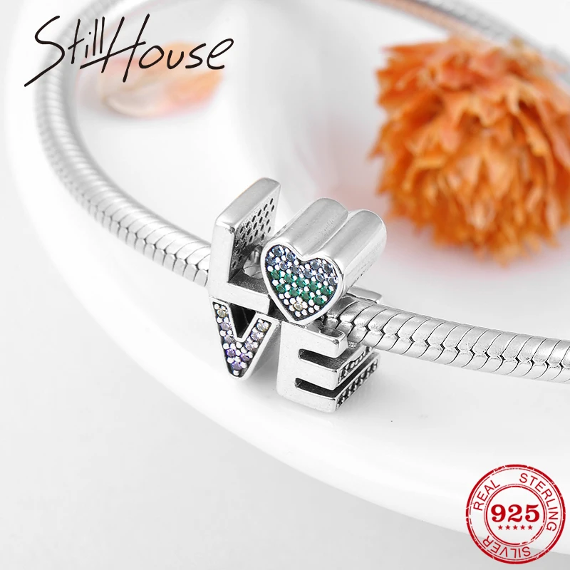 Вечная любовь буквы Подвески из бисера Серебро 925 красочные CZ бусины Мода