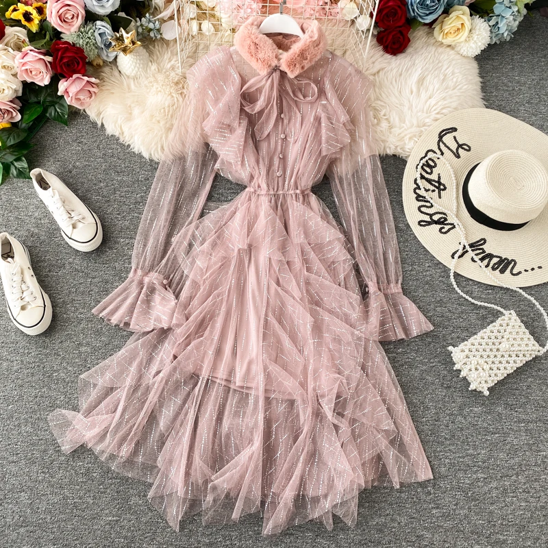 HISUMA 2020 весеннее Новое Женское платье с расклешенными рукавами яркое шелковое