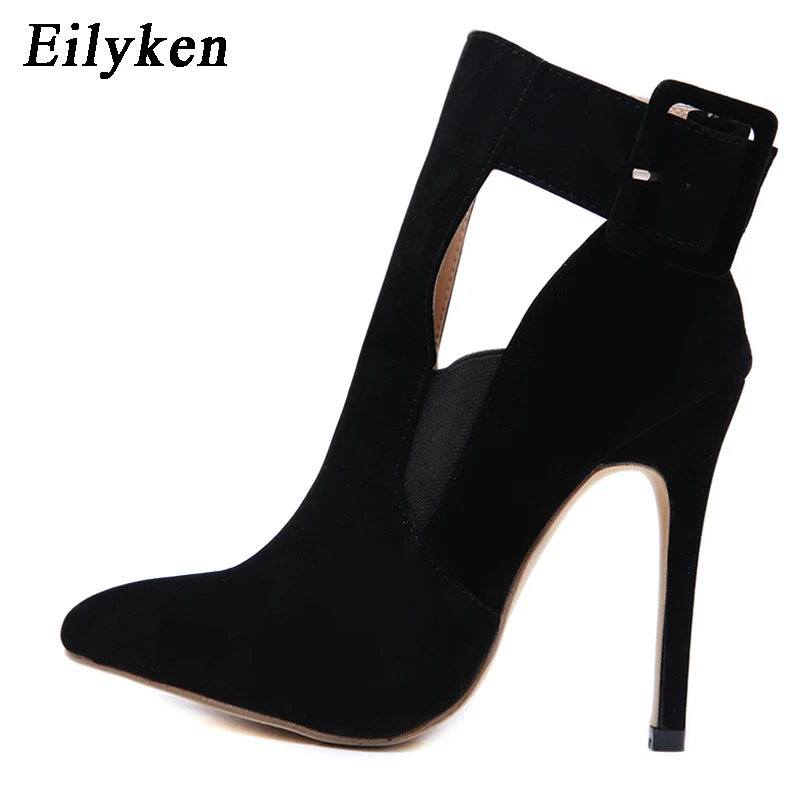 Black Eilyken/Новинка года; модные женские туфли на высоком каблуке с острым носком и ремешком на щиколотке; вечерние туфли-лодочки черного цвета; сезон осень; Размеры 35-40 - Цвет: Black