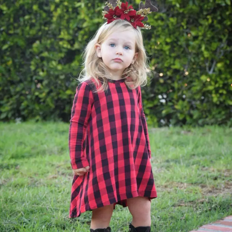 Fashion Long Sleeved Cotton Baby Kid Girl Plaid Dress Checked Party Princess Casual Dresses | Детская одежда и обувь