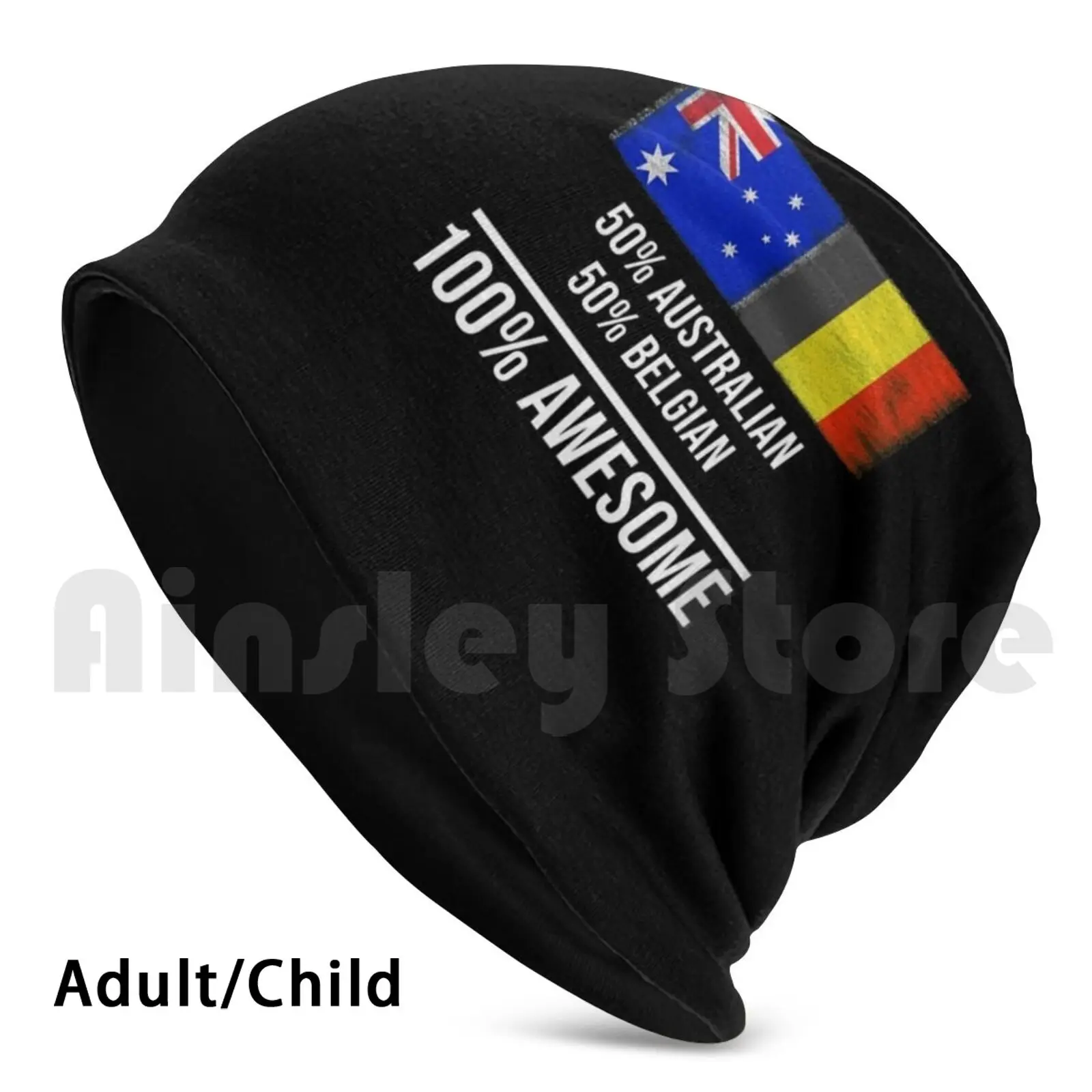 

50% Australian 50% Belgian 100% Awesome-Belgium Flag Gift For Belgian Beanies Knit Hat Hip Hop Half