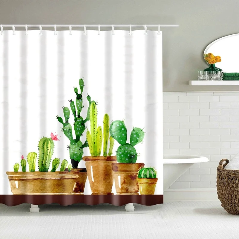 Декоративный кактус занавеска для душа цветы с птицами Художественная ткань