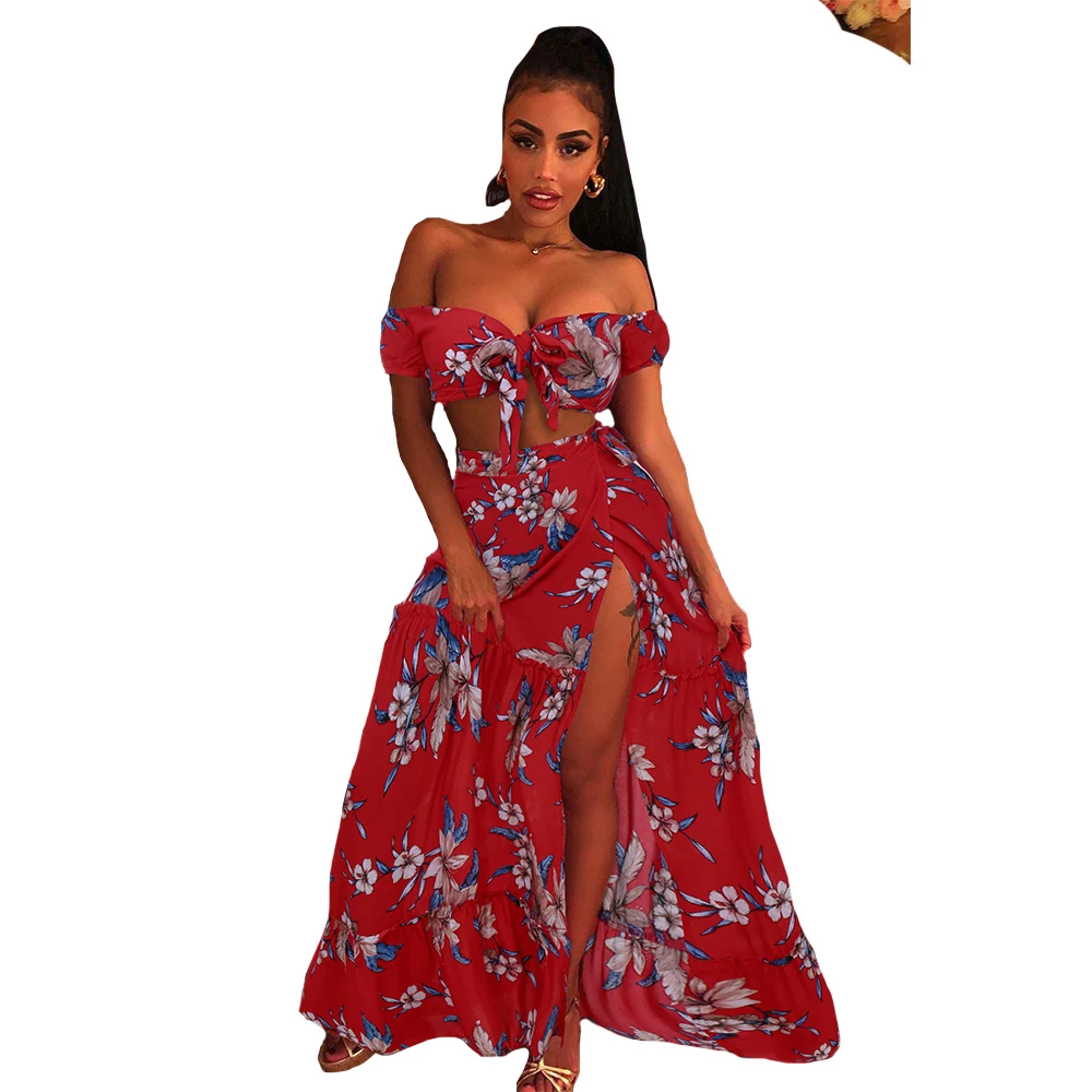 Летнее женское длинное платье топ с вырезом лодочкой + юбка комплекты из 2