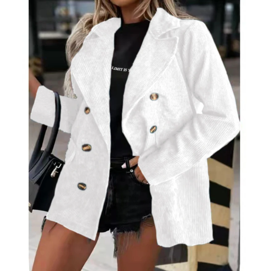

Chic Office Lady Double Breasted Blazer Women Notched Collar Long Sleeve Coat Winter Jacket Women Outerwear Stylish Tops Abrigos