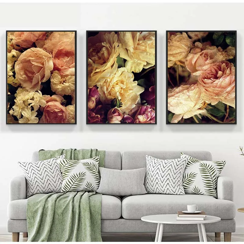Классическая розовая Цветочная стена художественные полотна картины плакаты на