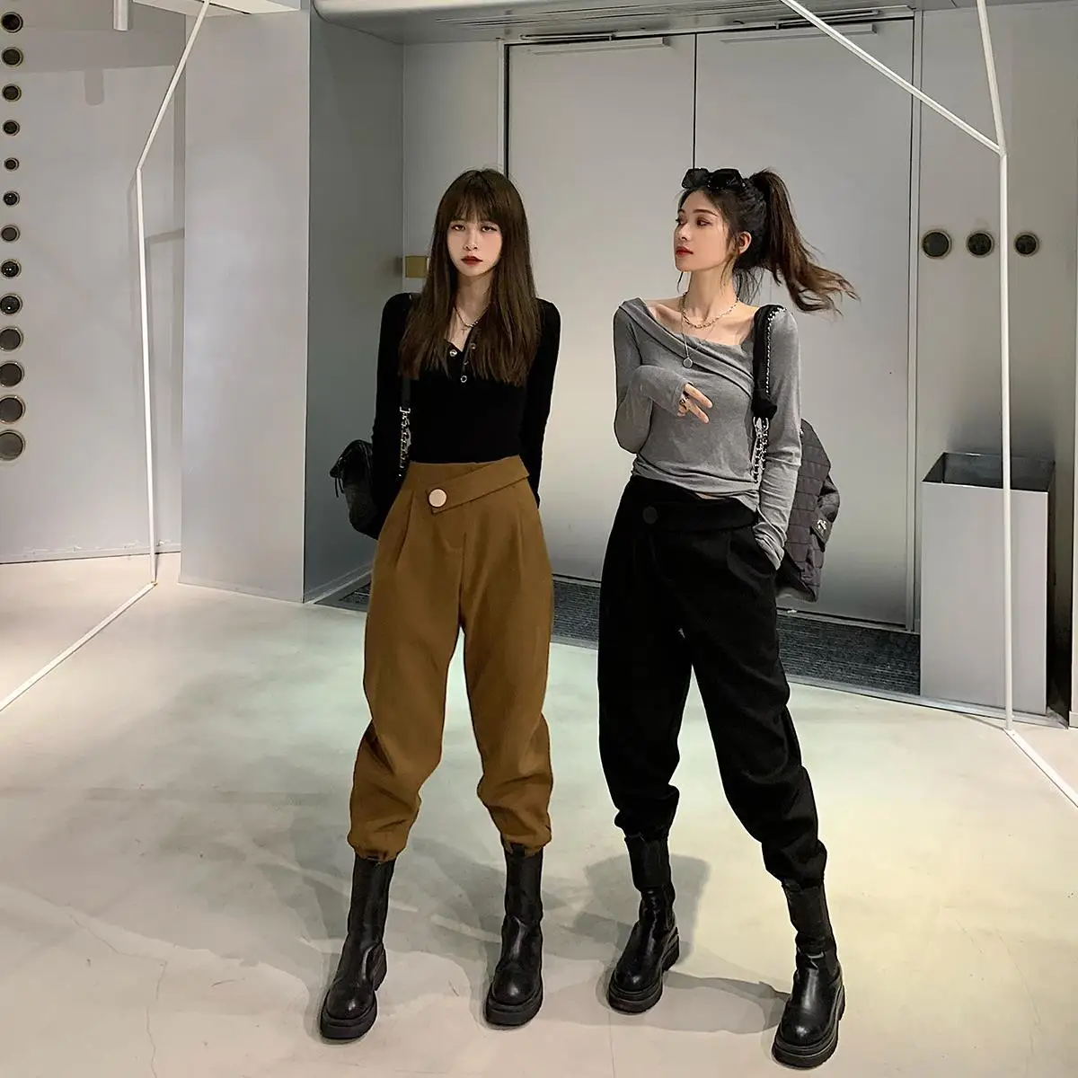 

2021 Spring Summer Iregular Waist Cargo Pants Women's Casual Streetwear Long Loose High Waist Wide Leg Pants Harem Trousers Feme