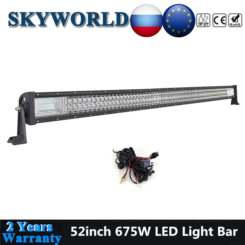 

675W 52inch 3-Row LED Bar Off Road Driving LED Light Bar 12-24V Combo Car Roof Lamp For Jeep Offroad Truck Uaz Kamaz 4x4 +Wiring