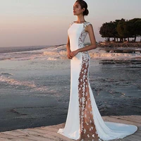simple white beach mermaid wedding dresses side lace custom sweep train long bridal gown for woman robe de soriee cap sleeves