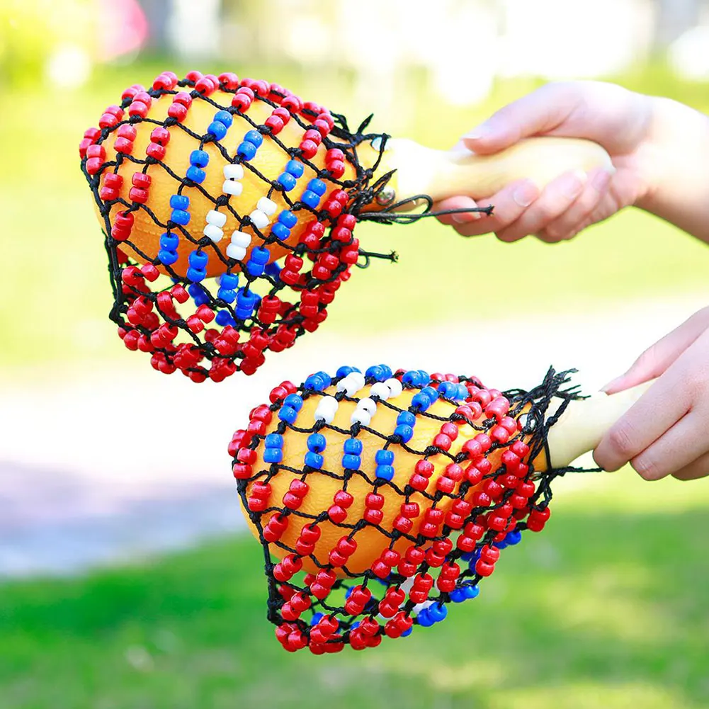 

Bead Net Sand Hammer Tambourine Wooden Color Maracas Rattles 1 Pair Baby Shaker Toys Gift Percussion Musical Instrument