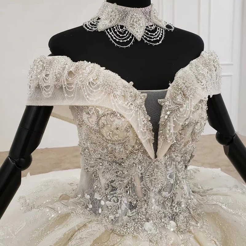 HTL1206 vintage wedding dress 2020 necklace sweet off the shoulder flower Waist design ball gown vestido de noiva | Свадьбы и
