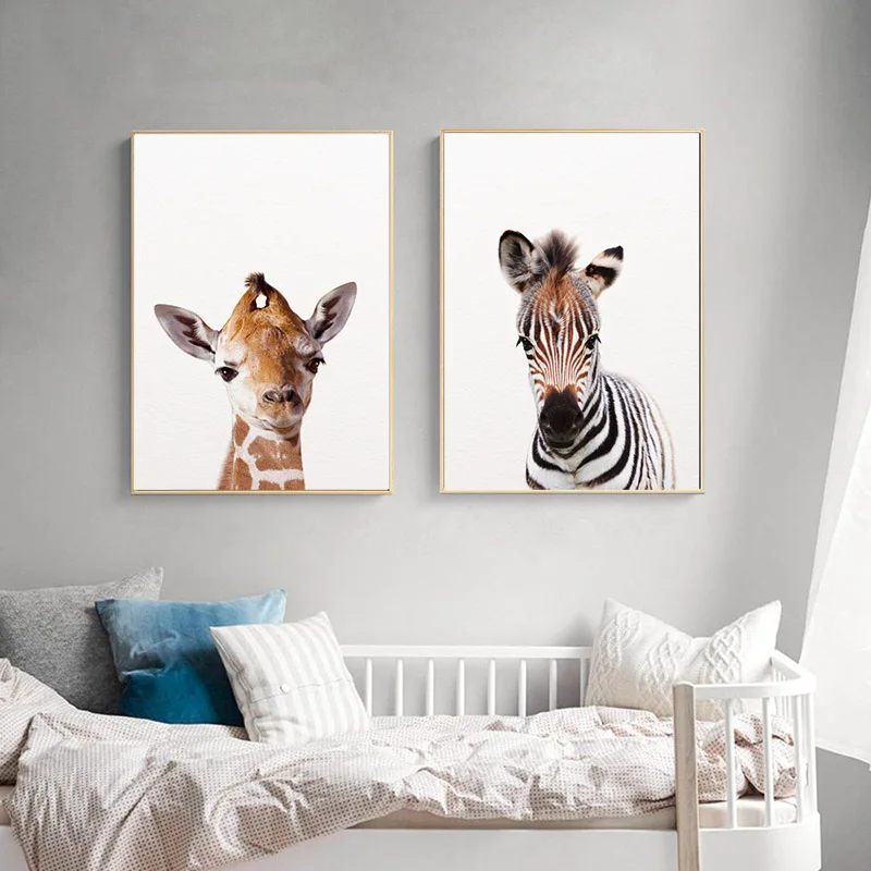 Baby Animal Zebra Lion Elephant Canvas Poster Nursery Wall Art Print Minimalist Painting Nordic Kid Bedroom Decoration Picture | Дом и сад