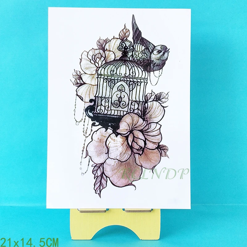 

Waterproof Temporary Tattoo Sticker birdcage bird rose fake tatto flash tatoo tatouage temporaire Stickers for girl women men