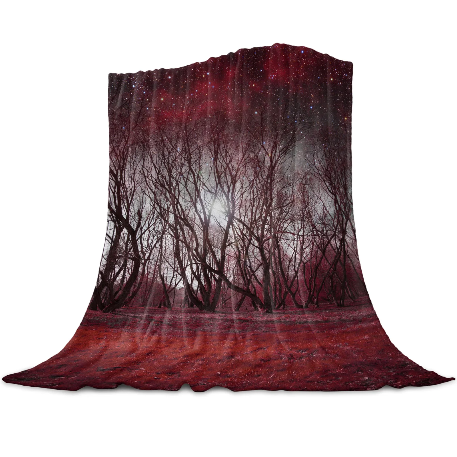 

Red Trees Starry Sky Forest Printed Fleece Blanket Bed Throw Soft Bedspread Sheets Sofa Gift Customized Blankets