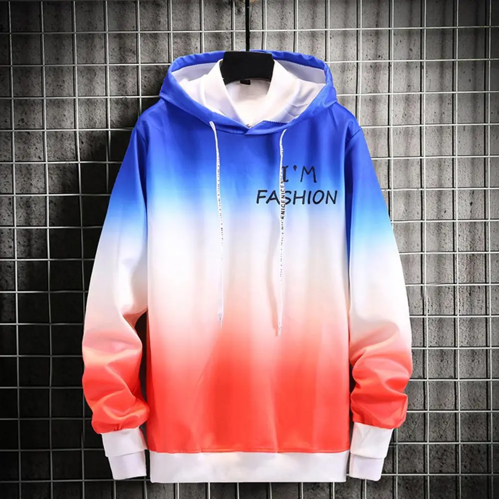 

Men Winter Long Sleeve O Neck Gradient Color Hoodie Thick Warm Sweatshirt Top