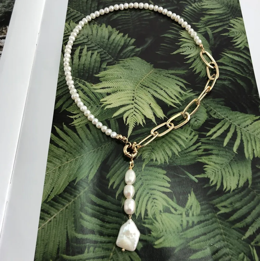 

5 Strand Fashion Fresh Water Pearl Pendant Necklace Gold Fashion Trend Necklace Pearl Metal Chain Necklace Jewelry