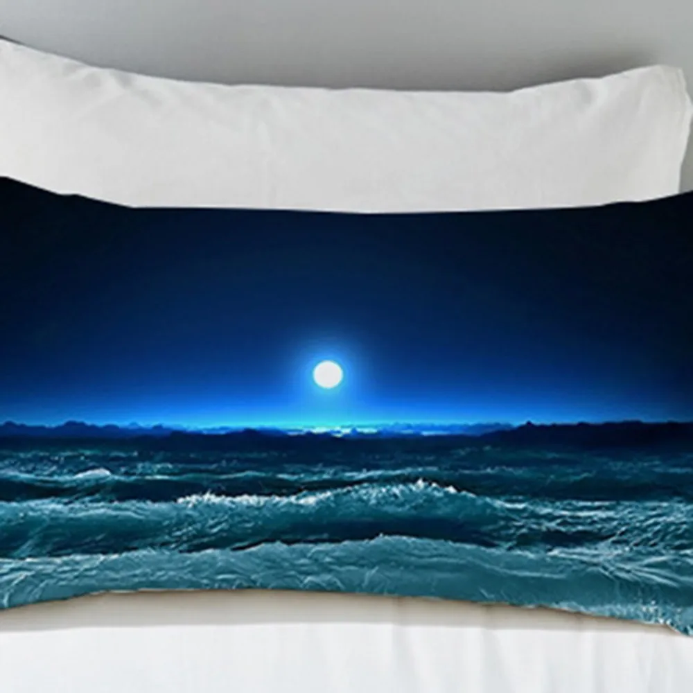2pcs Moon Ocean Pillowcase Blue Printed Pillow Case 3D Landscape Bedding Cover Luxury 50x75 50x90cm | Дом и сад