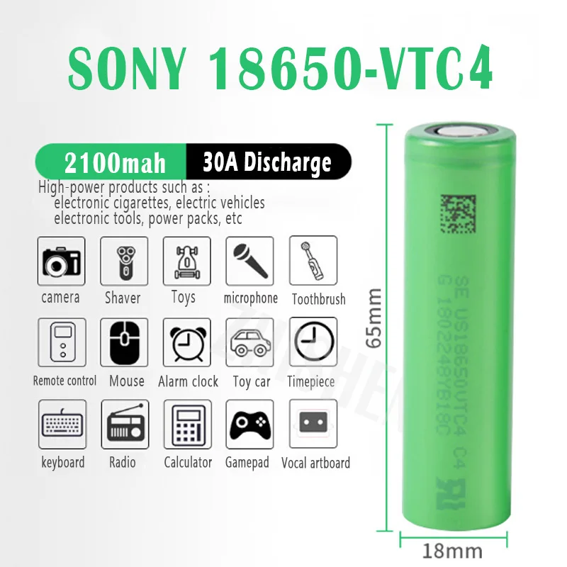 Аккумуляторная литий-ионная батарея Sony US18650 VTC4 3 7 в 2100 мАч 30 А для фонарика