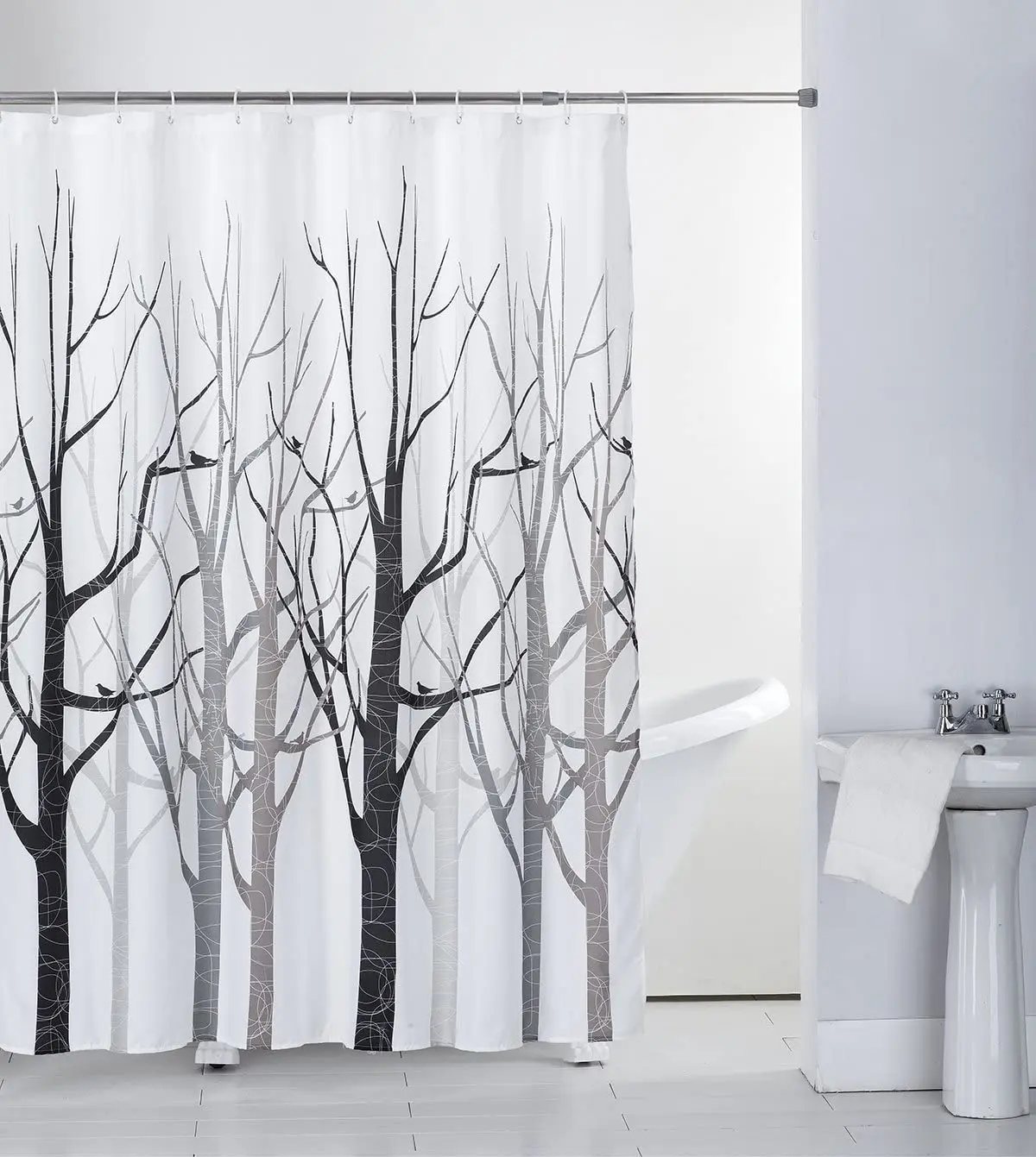 

Creativity Forest Scenery Shower Curtain Set Tree Grey Polyester Cloth With Hooks Bath Curtains Home Bathroom Bathtub Screens