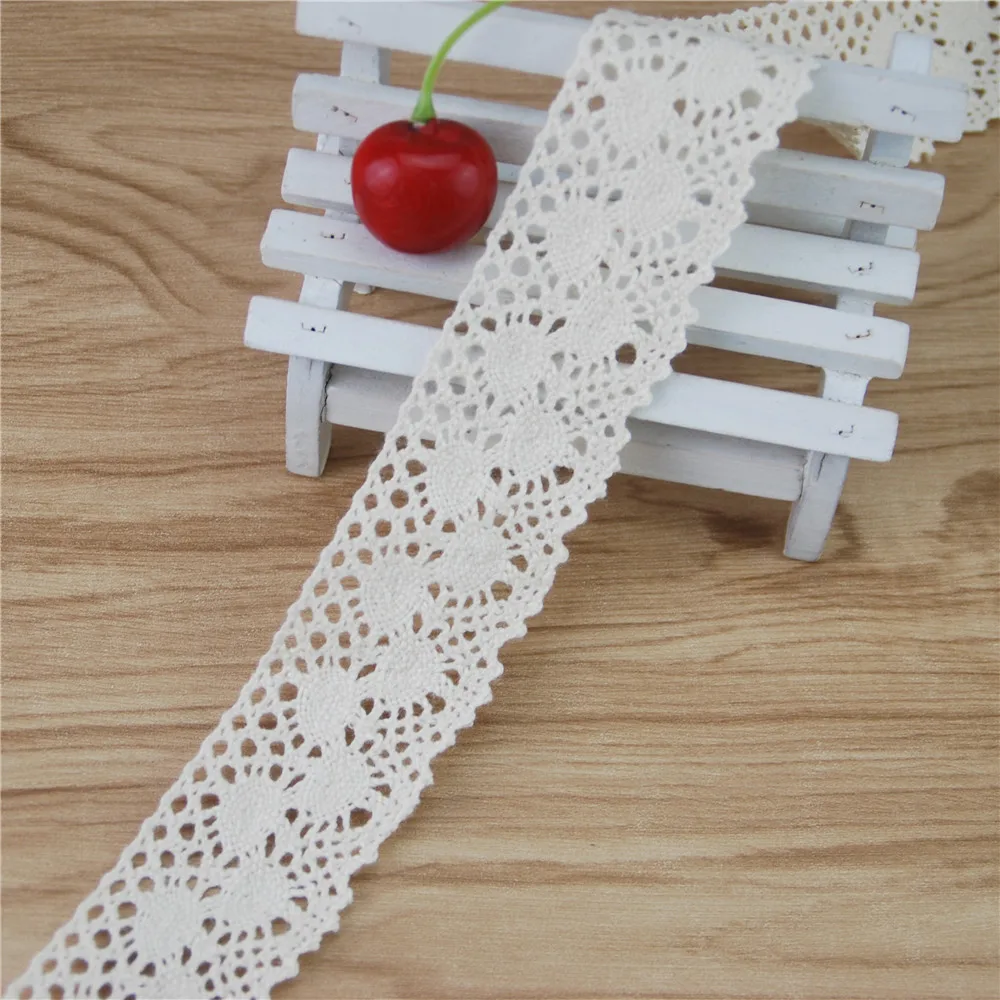 Tela de encaje de algod&oacute;n de 38mm, accesorios de costura de tela de marfil, cinta de decoraci&oacute;n para vestido de novia, suministros de manualidades, 50 yardas, LC110-1