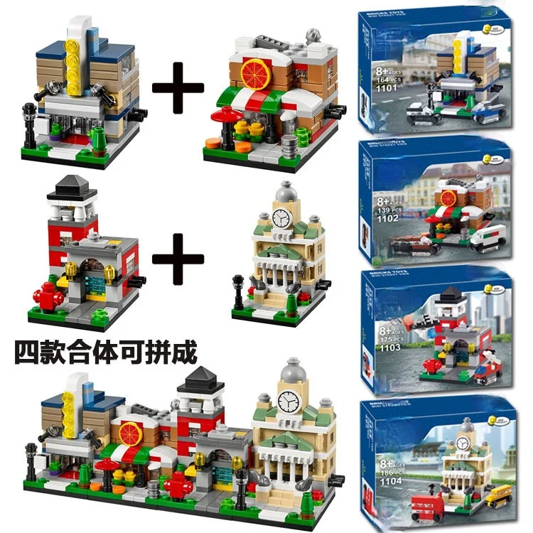 

Decool 1101-1104 строительные блоки mini city scene cines/пиццерия/estacion de bomberos/guildhall ladrillos juguetes 4 шт./лот