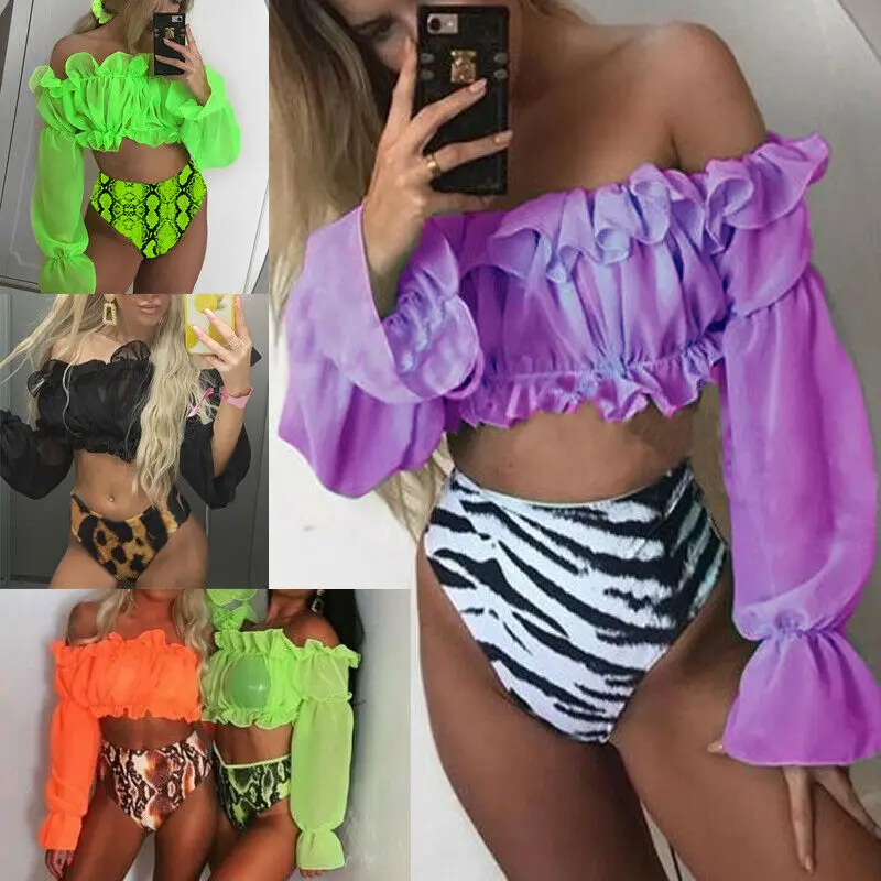 Новинка разноцветный женский купальник с длинным рукавом бандаж сексуальный