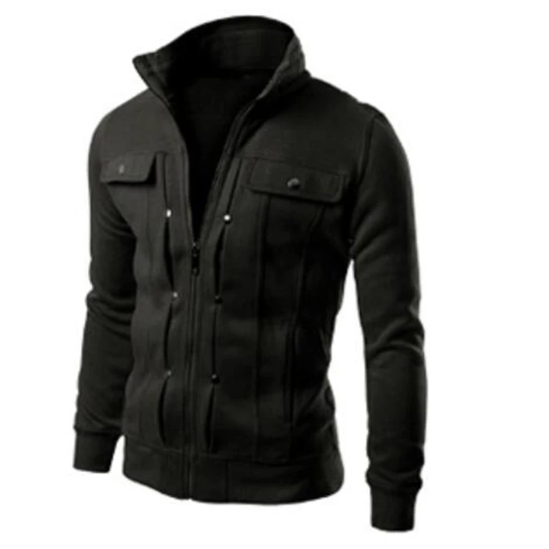 

2020 Autumn And Winter Men's Fashion Stand Collar Button Decoration Zipper Jacket Long Sleeve Plus Velvet Cardigan Sweatshirt