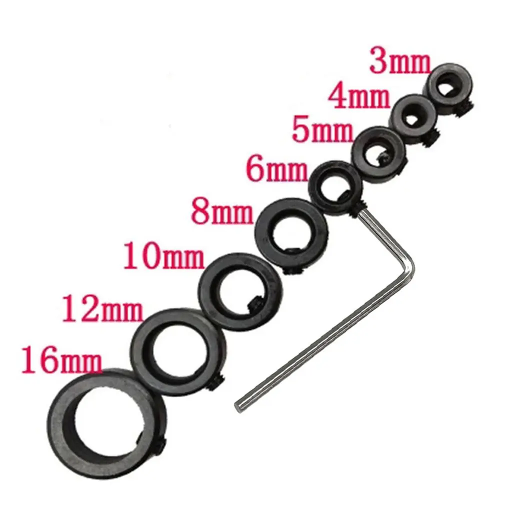 

3-16mm 8Pcs Woodworking Carbon Steel Drill Bit Depth Stop Collars Ring Positioner Drill Locator With Wrench Random Color