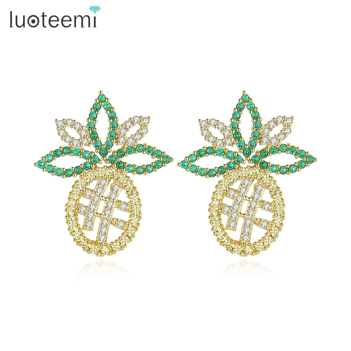 

LUOTEEMI New Design Cute Pineapple Stud Earrings for Women Girls Dating Party Paved Tiny Cubic Zircon Fashion Jewelry Brincos