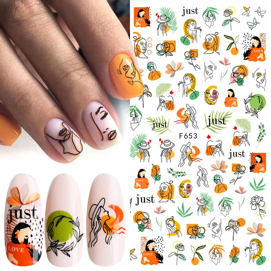 

1pcs Sticker Sliders Nail Art Decorations Butterfly Decals 3D Adhesive Stickers Woman Face Leaf Foil Manicure Wrap LAF644-653-1
