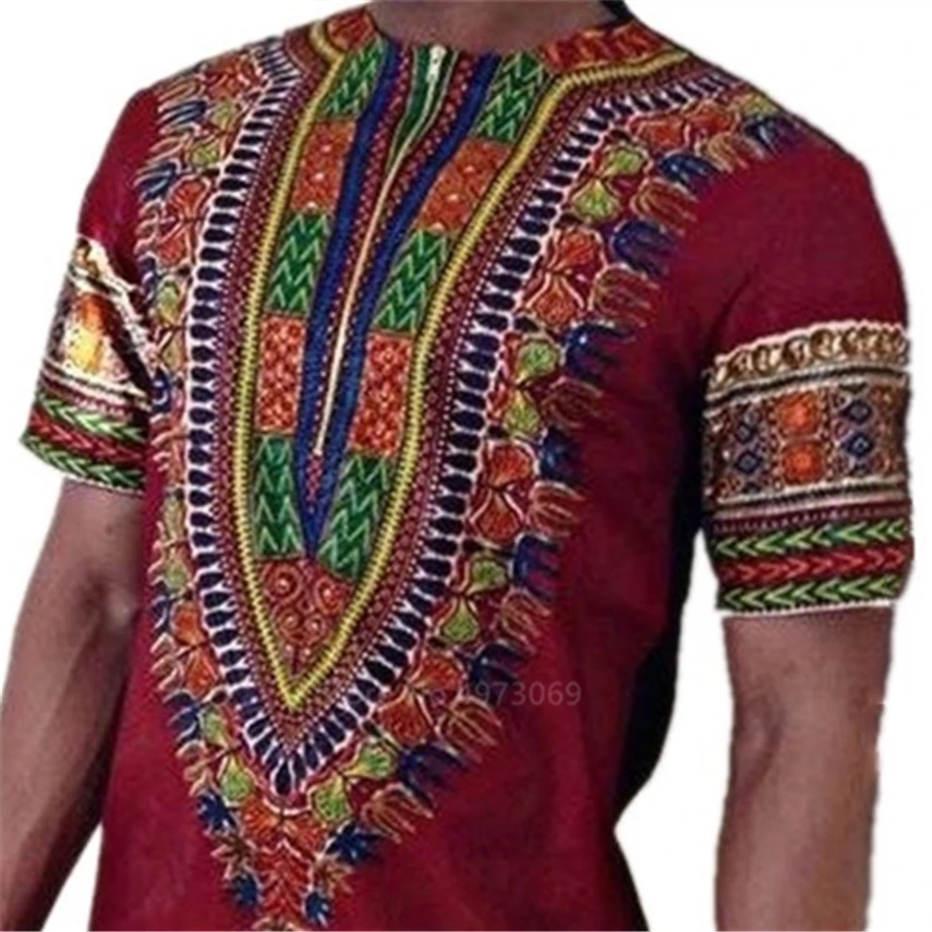 

African Traditional Clothing Print Dashiki Tshirt for Men Bazin NigeriaFashion Designed Tribal Ethnic Short Sleeve Top Camisa