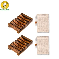 Pcs Set Soap Dish Handmade Soap Box Made Natural Pine and Soap Exfoliating Bag Natural Soap Saver Bathroom Accessories