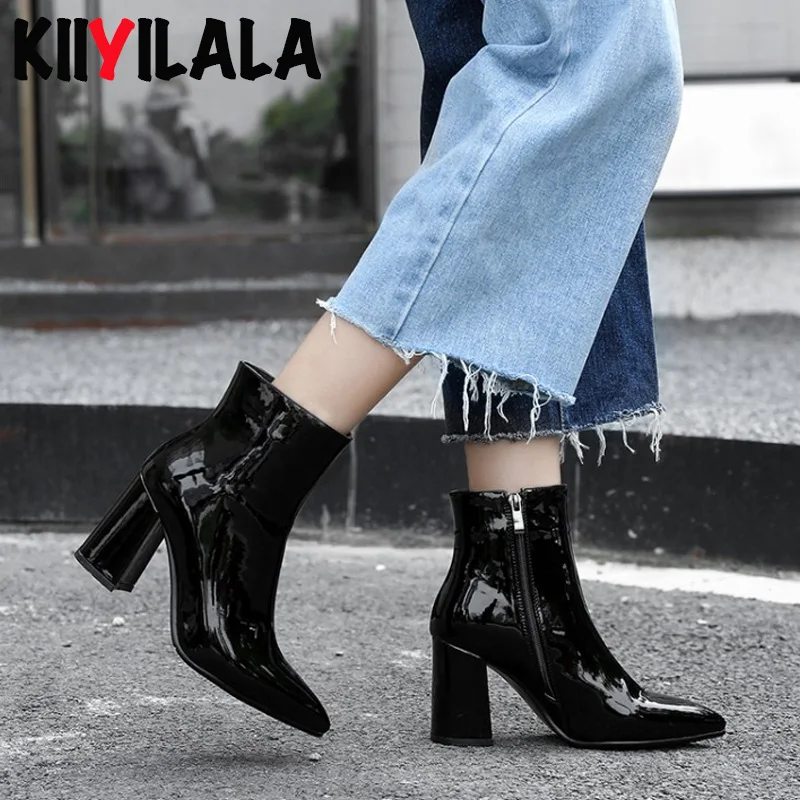 Kiiyilal/Ботильоны на каблуке-копытце обувь с боковой молнией сезон осень-зима