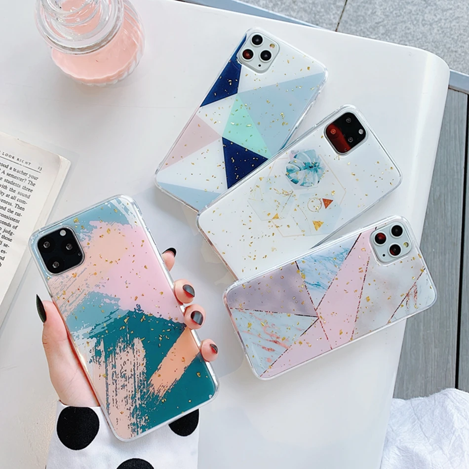 Роскошный Мраморный чехол для IPhone 11 12 Pro Max телефонный силиконовый с подставкой mini