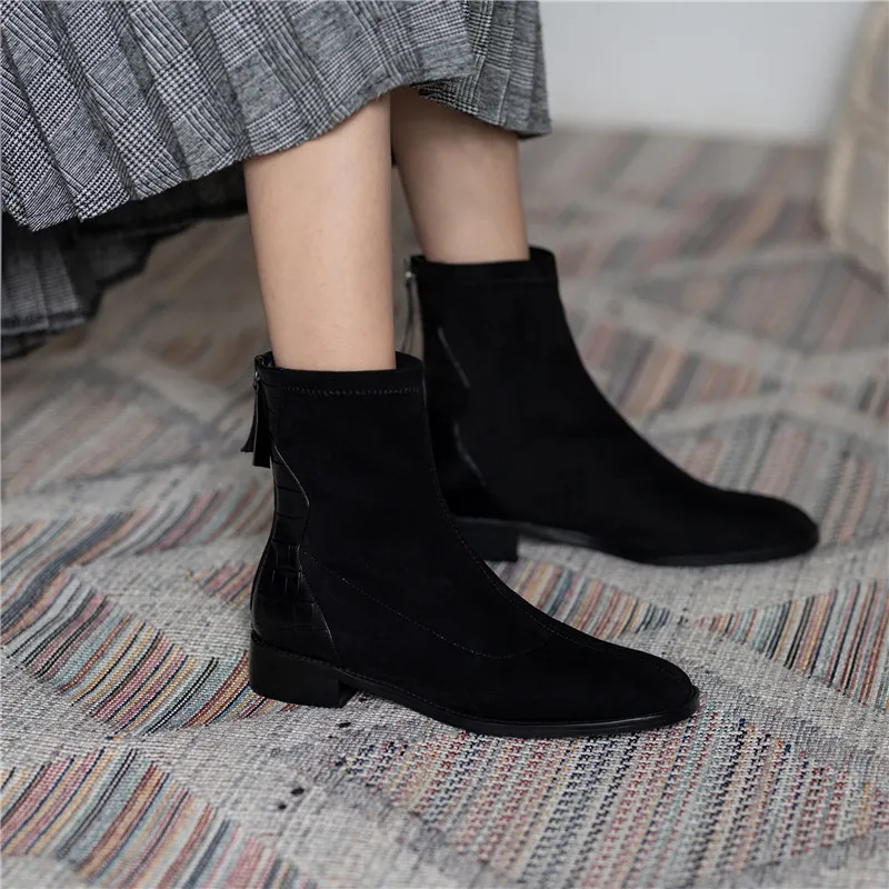 

ASUMER 2020 top quality genuine leather flock ankle boots women round toe comfortable low heel casual shoes woman boots