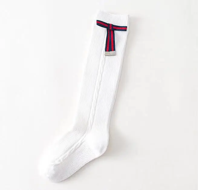 Белый Носки для маленьких девочек Гольфы принцессы с бантами, классические милые длинные прямые носки детские платья, аксессуары, осенне-зимние носки - Цвет: Белый