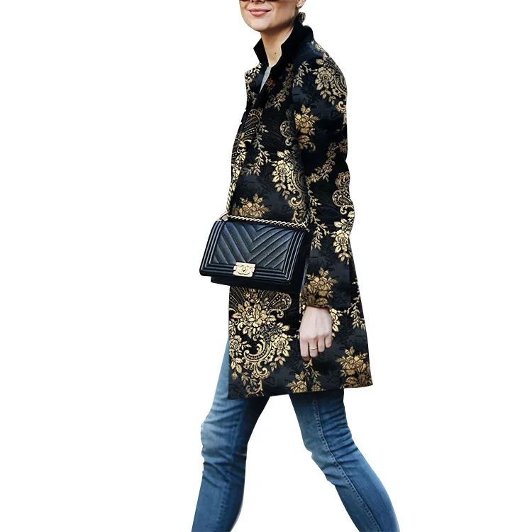 

Autumn Vintage Colorful Block Print Women Long Coat 2020 Fashion Long Lantern Sleeve Jacket Plus Size Female Elegant Windbreaker