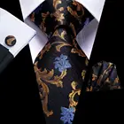 Привет галстук черный золотой цветочный Шелковый Свадебный галстук для мужчин Handky запонки модный дизайн подарок галстук для мужчин галстук бизнес PartyDropship