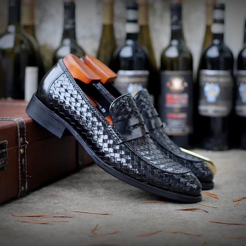 Men's shoes fall 2019 new Lefu men's woven leather business casual | Обувь