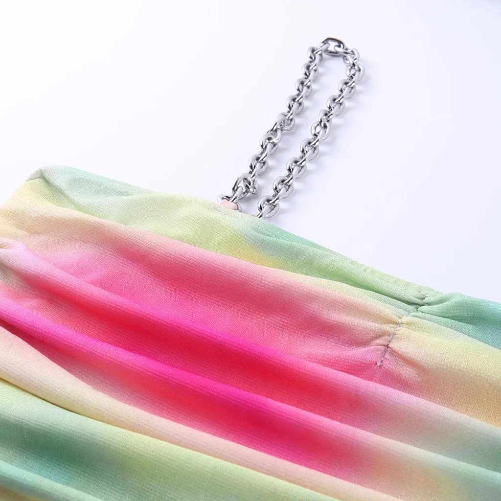 2020 женское повседневное свободное пикантное Платье на бретелях с цепочкой без