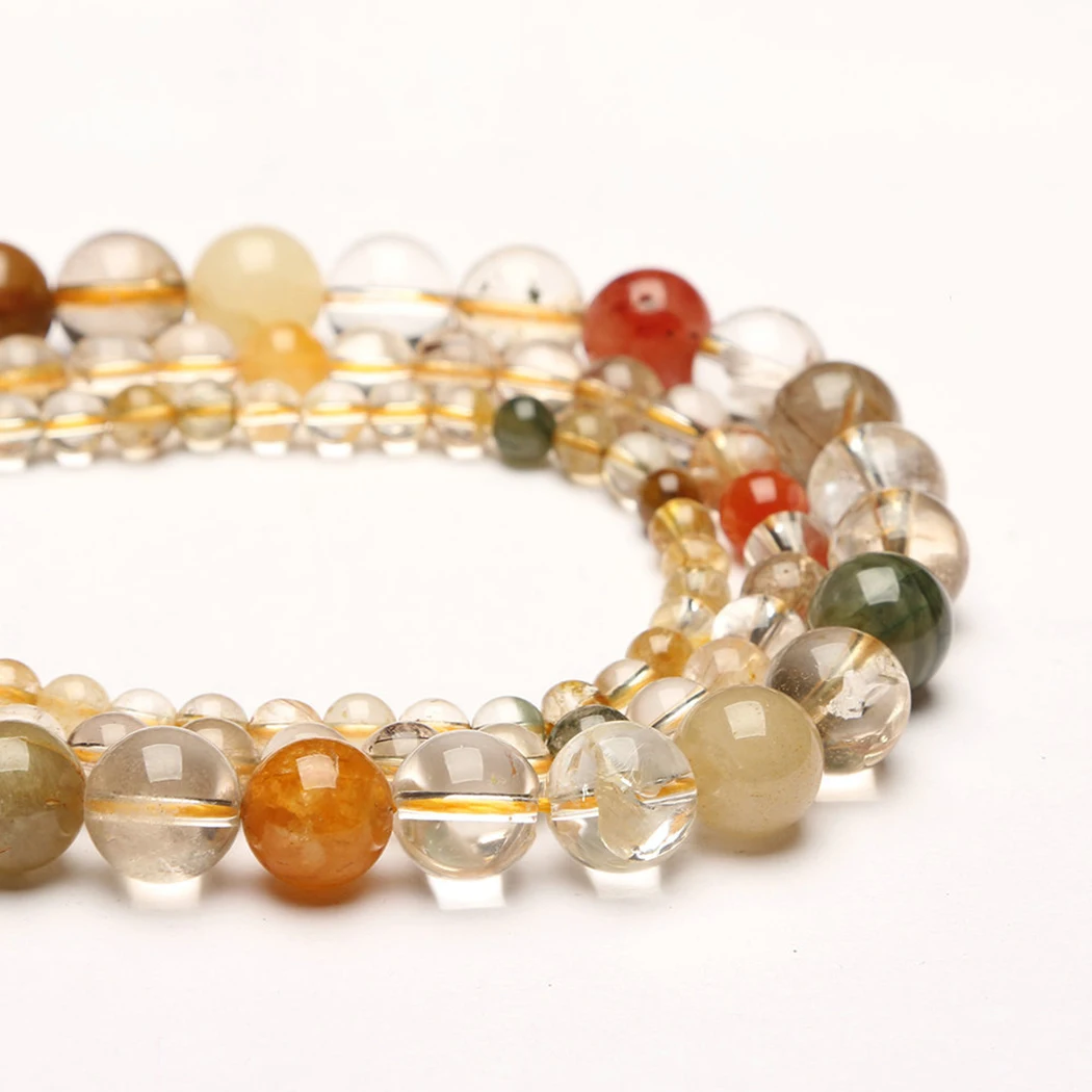 Натуральный рутилированный Кварц 4-12 мм круглые бусины из драгоценного камня для