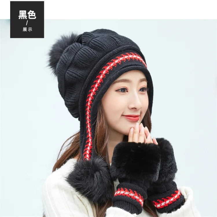 Женский трикотажный комплект из шапки и перчаток зимняя модная теплая шерстяная