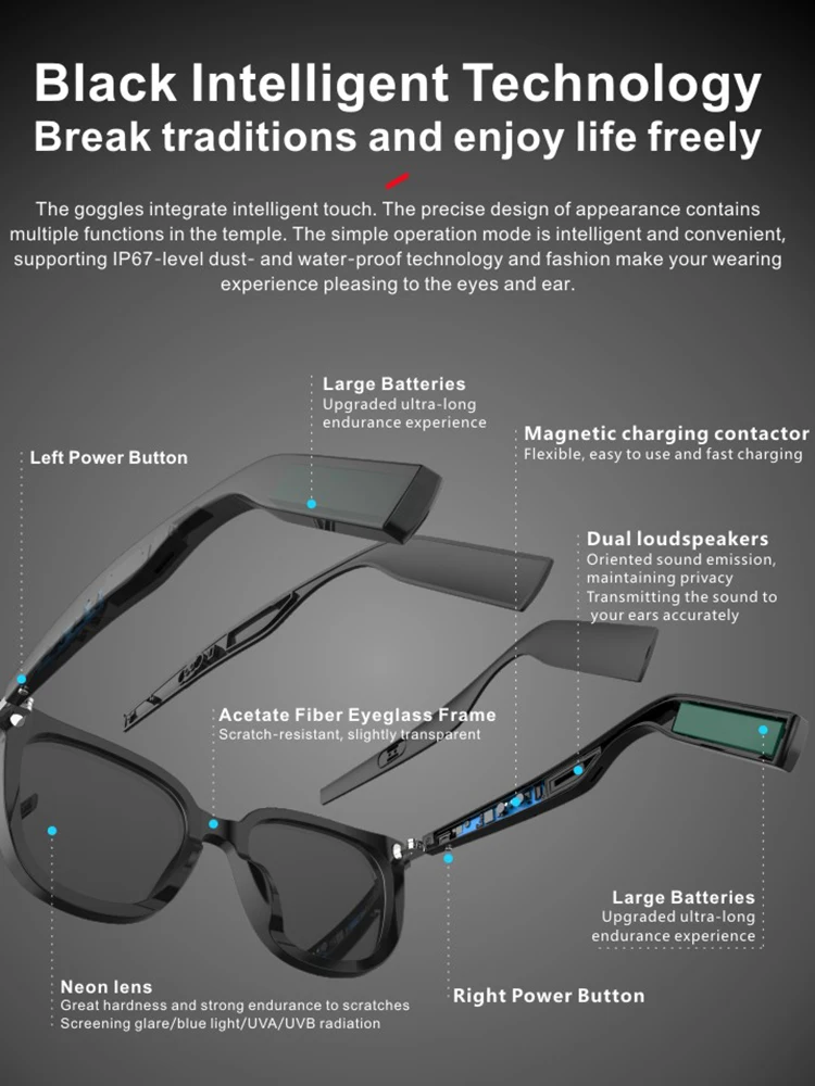 구매 2020 새로운 블루투스 5.0 스마트 안경 IP67 전문 방수 TWS 오픈 헤드폰 음성 통화 IOS 안드로이드 전화와 호환되는 편광 선글라스 대용량 배터리 남여 스마트 안경 구매 2020 새로운 블루투스 5.0 스마트 안경 IP67 전문 방수 TWS 오픈 헤드폰 음성 통화 IOS 안드로이드 전화와 호환되는 편광 선글라스 대용량 배터리 남여 스마트 안경