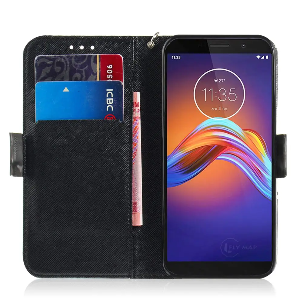 Флип чехол для Motorola Moto E6 Play Global XT2029 силиконовый бумажник телефона кожаный 3D MotoE6